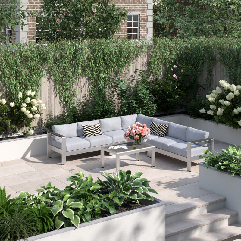 Ensemble de canapé modulaire d'extérieur en aluminium 6 pièces Shore, Gris
