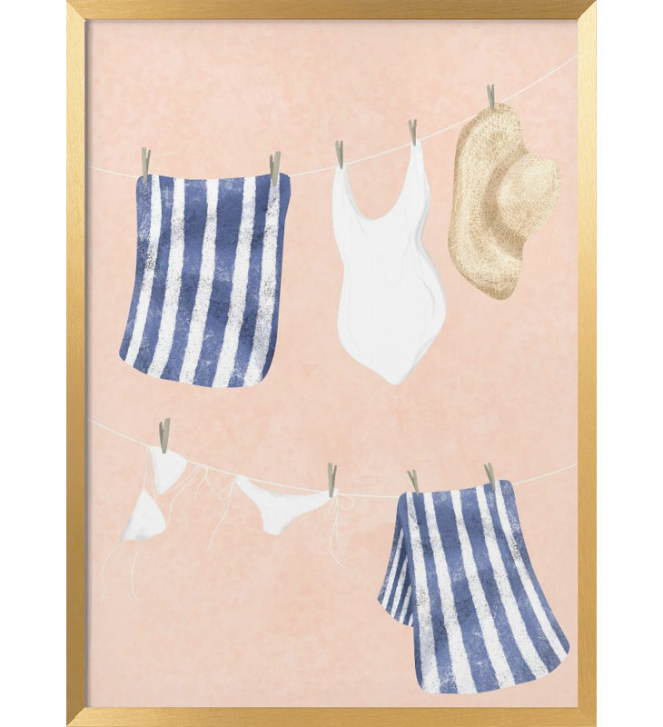 "Après la baignade", art mural texturé encadré, Or, H 14 po x l 10 po