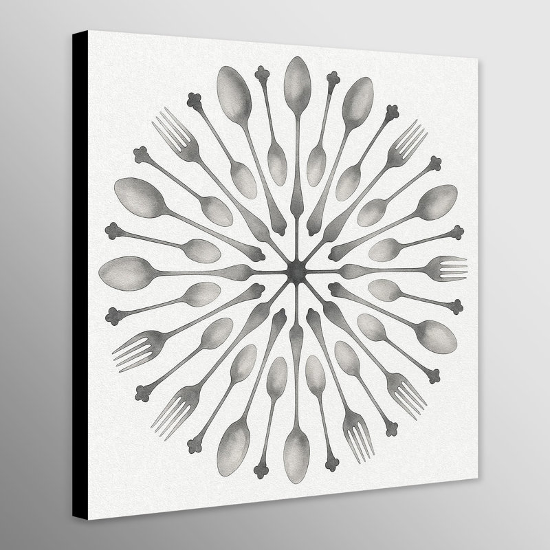 Cutlery Circle Kitchen Wall Art - Canvas Framed Print, 61 cm H x 61 cm W
