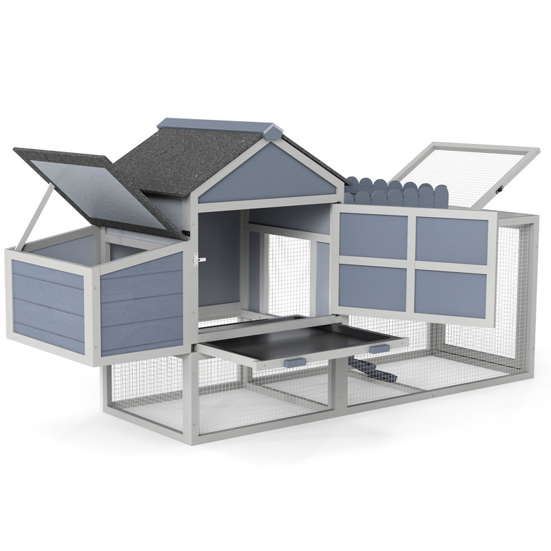 Poulailler de 80 pouces 2 avec nichoir, filet, jardinière et toit, conçu pour la cour arrière, gris, structure de ventilation grise de 80 po, production d'œufs à l'épreuve des intempéries