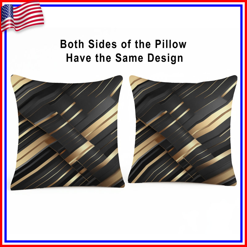 Black Gold Stripes Double Sided Throw Pillows, 16 x 16 inches