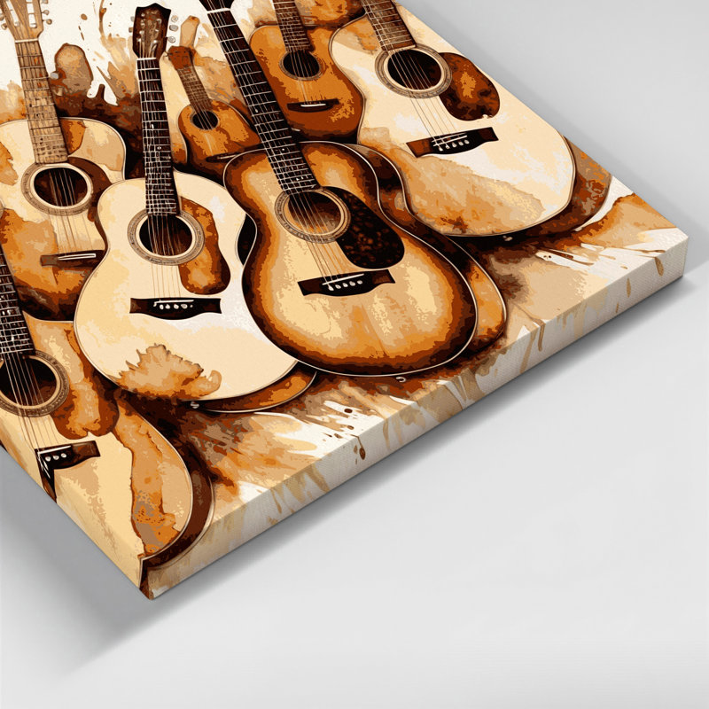 Art musical sur toile beige, H 32 po x l 32 po