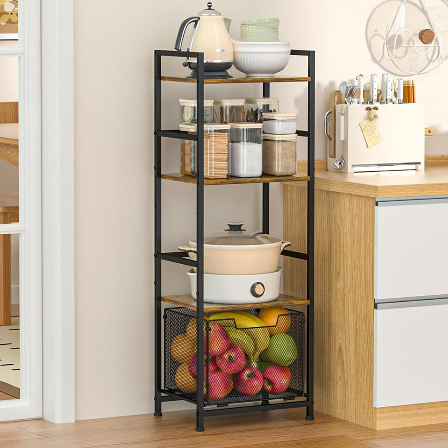 17 Stories 4 Level Metal Kitchen Storage Racks, Kitchen Shelving ...