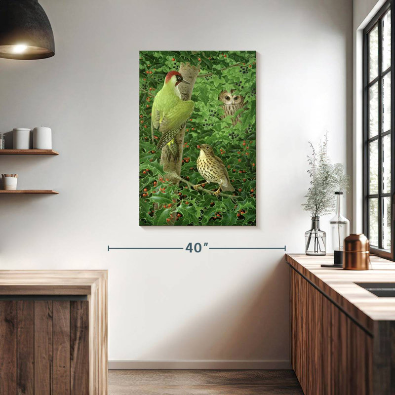 Hibou des bois et muguet, H 39 po x l 26 po