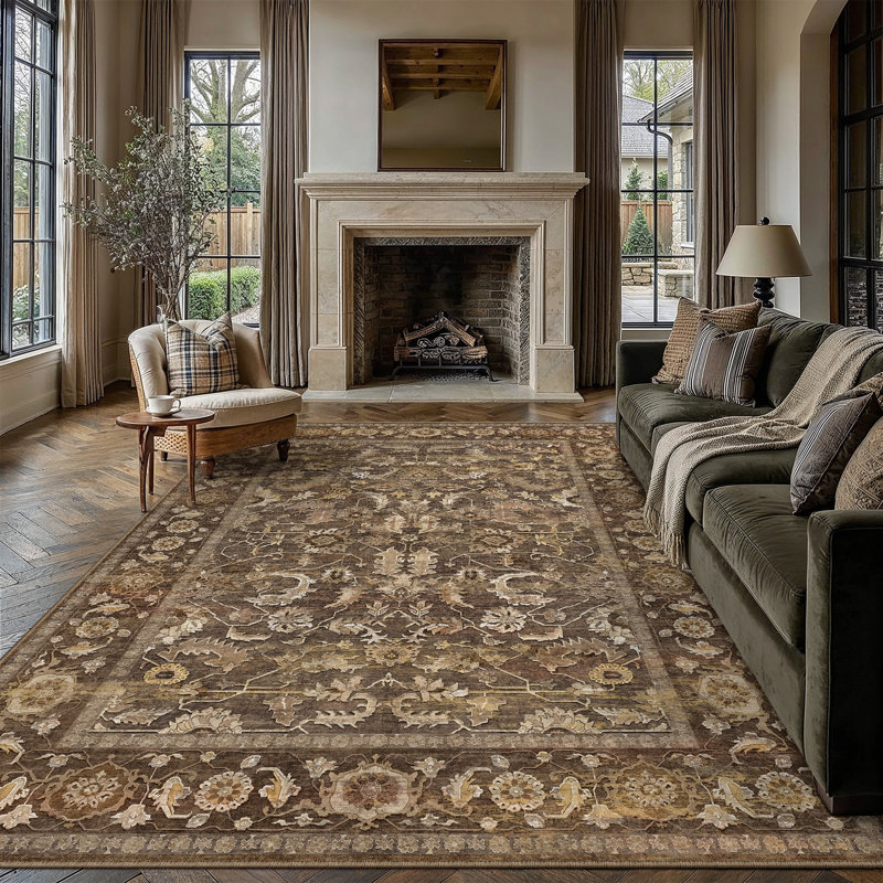 Vintage Distressed Oriental Washable Area Rug With Non-Slip Backing, Rectangle 9' x 12', Brown