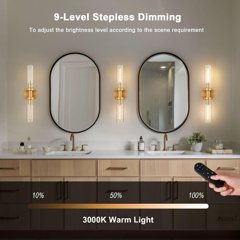 Gold Battery Operated Wall Sconce Set of 2, 12000mAh Rechargeable Wall Lights with Remote Control, Wireless Dimmable Wall Lamps for Bedroom Living Room Bathroom Hallway Stairwell