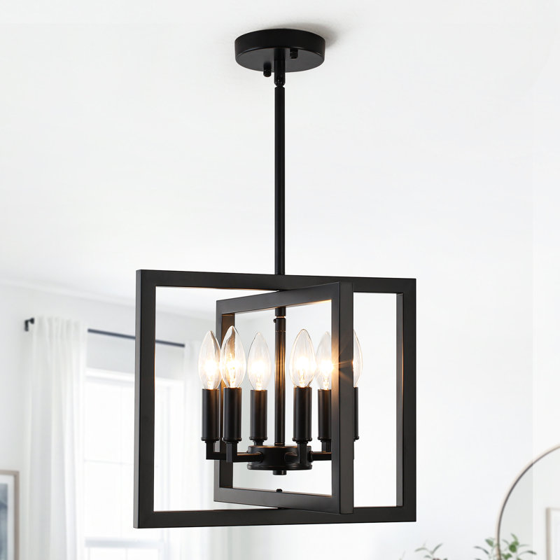 Luminaire suspendu de style lustre campagnard industriel 6 lumières 14,96 po pour îlot de cuisine, Noir mat