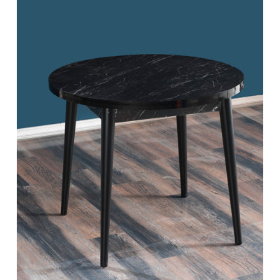 Table de salle à manger ronde moderne, design marbre noir et blanc, 35,4 po x 35,4 po x 30,5 po | 100% panneau de particules enduit de mélamine, épaisseur: 0,7 pouce | Pieds en bois robustes, parfaits pour les espaces de salle à manger élégants, él