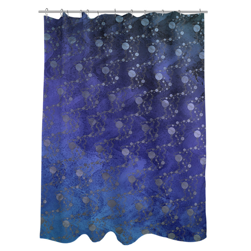Rideau de douche simple planètes et étoiles, Dégradé bleu