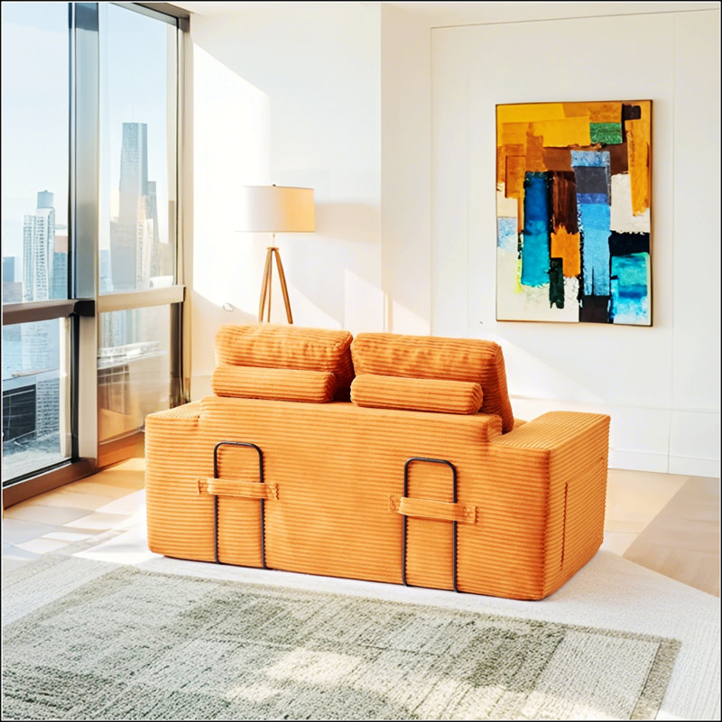 Canapé-lit avec causeuse avec mousse à mémoire de forme et structure en acier - sans assemblage, conception convertible 2-en-1, tissu en velours côtelé pour petits espaces