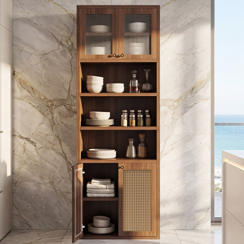 Garde-manger avec tablette ouverte et rangement fermé, Brown