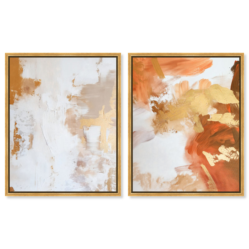 «Golden Bronze Ripple Duo», ensemble de 2 reproductions d'art encadrées par Art Remedy, cadre argenté, 20 x 24