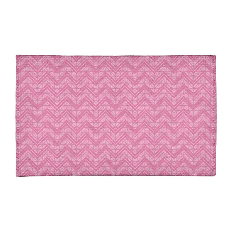 Tapis de couleur rose/rose à la main en chevron monochrome, Rectangle 8 pi x 10 pi