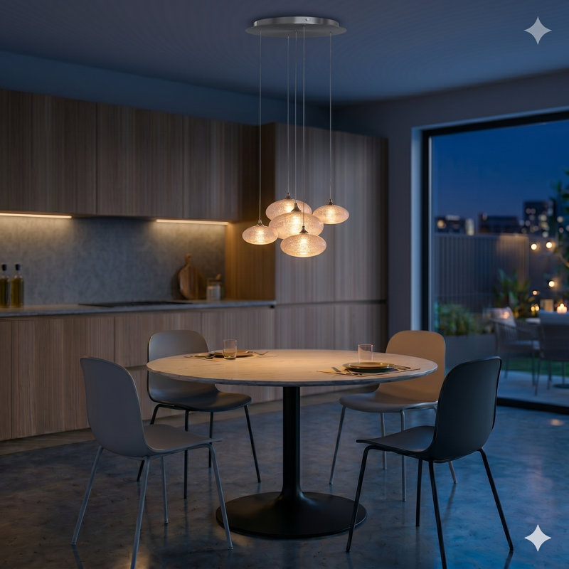 Luminaire suspendu géométrique à DEL 5 lumières Alvie, Nickel
