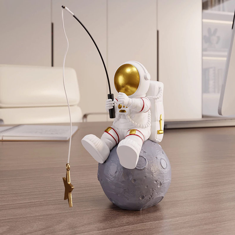 Statue astronaute, sculpture astronaute, étoile de pêche, décoration de bureau et de table, ornement de bureau en résine pour l'espace, décoration de chambre à thème sur le thème de l'espace, modèle de décoration de gâteau