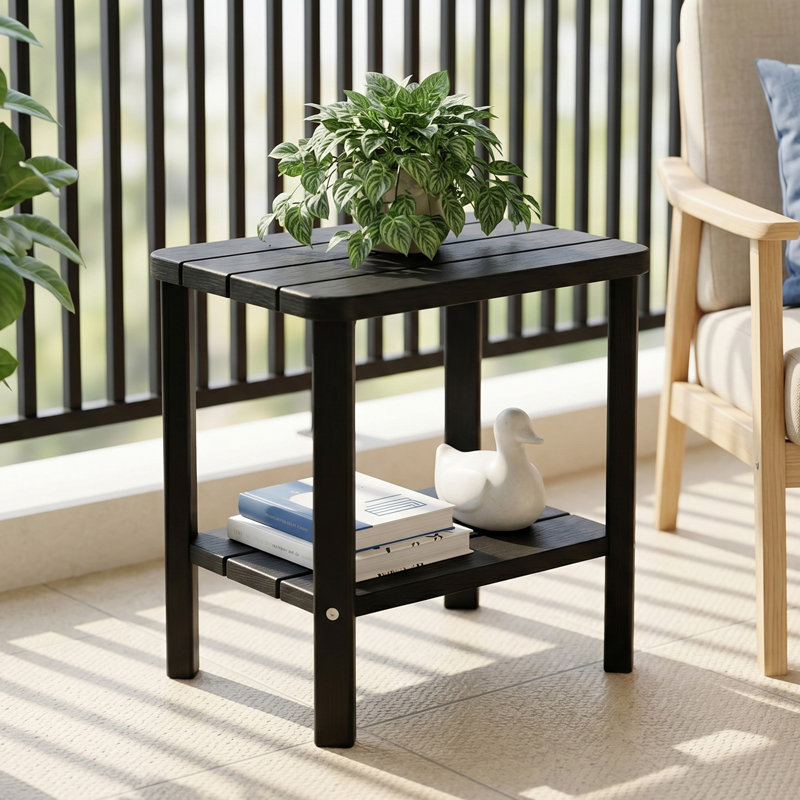 Modern Two-tier Rectangular Outdoor Side Table for Patio & Garden