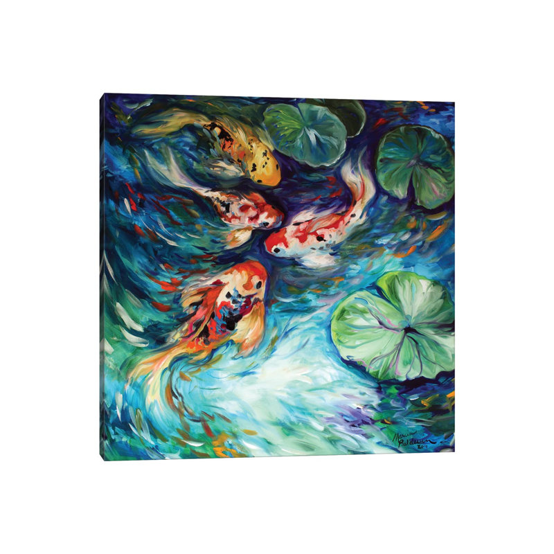 Dancing Colors Koi by Marcia Baldwin - Painting on Canvas, No Frame, 45.72 cm H x 45.72 cm W x 1.91 cm D