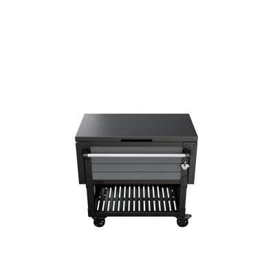 Keter Outdoor Rolling Patio Cooler and Insulated Beverage Cart Ice Chest with Fold Down Serving Shelf and Bottle Opener, Grey