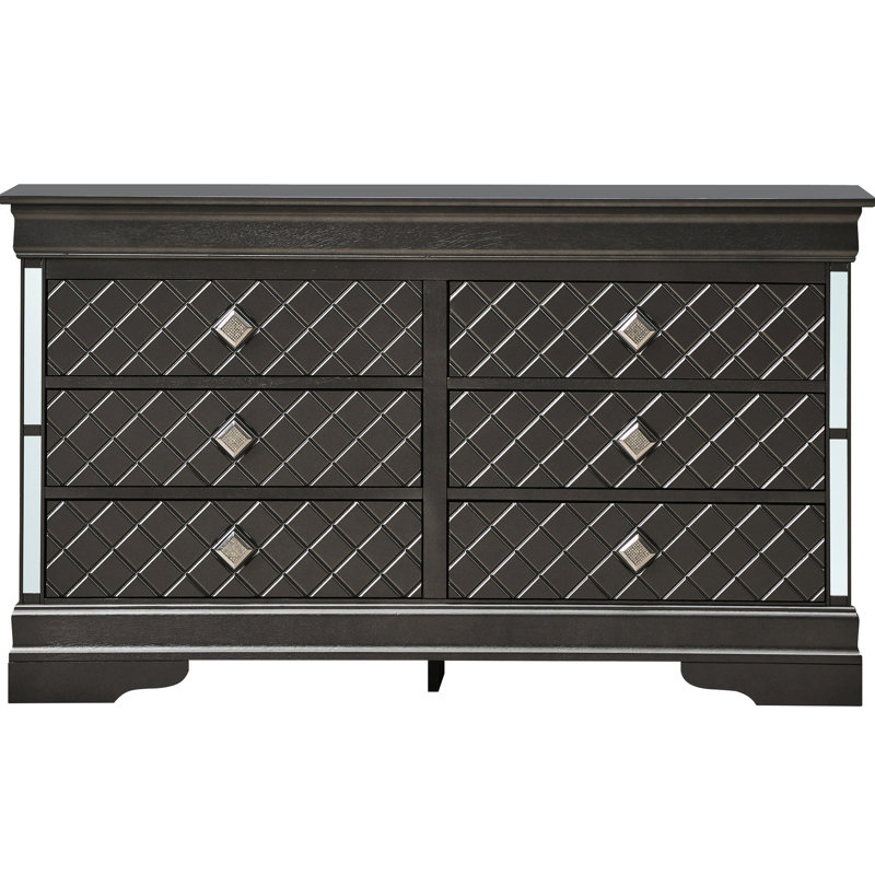 Meuble de chambre noir - faux cristaux et détails argentés G6702-d Commode 16,47 po Largeur avec points forts