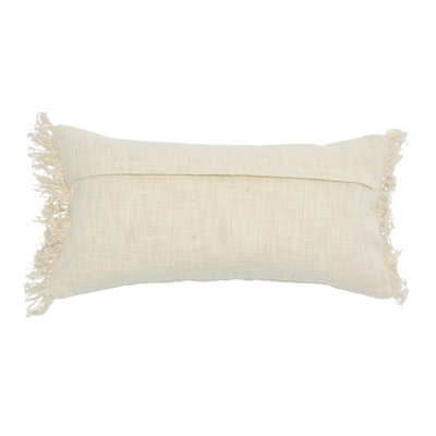 Embroidered Cotton Lumbar Pillow with Fringe