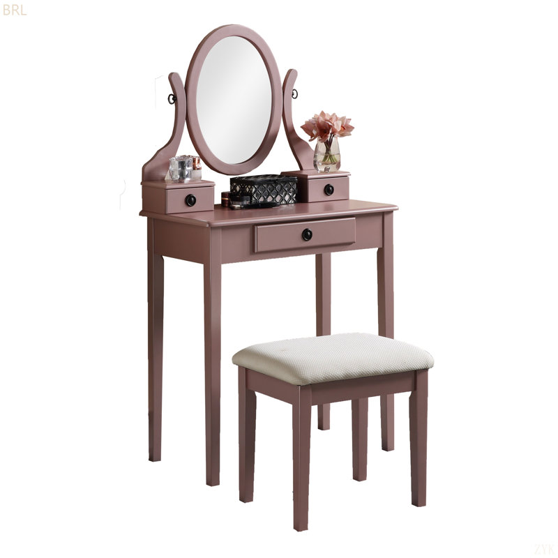 Ensemble coiffeuse et tabouret de maquillage Moniys, Or rose