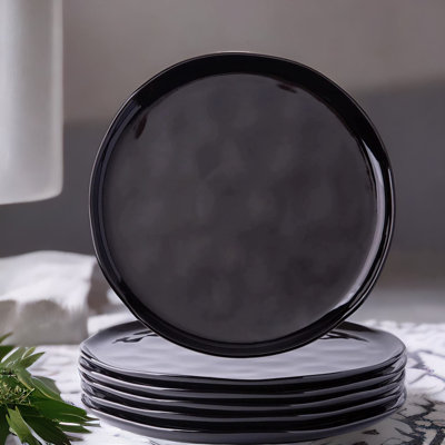 Ensemble de 6 assiettes en porcelaine faites à la main pour la cuisine avec bord ondulé, allant au micro-ondes, au lave-vaisselle et au four