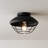 1-Light Outdoor Flush Mount Ceiling Light, Matte Black, Metal Cage Shade, Weather Resistant, Indoor