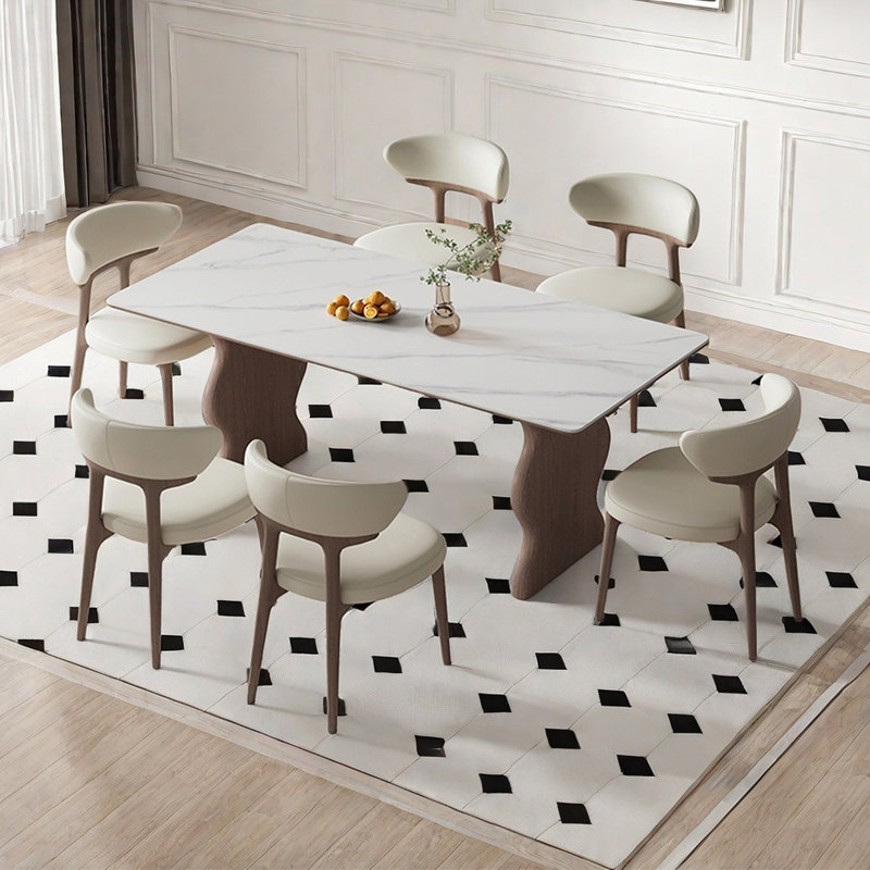 Light luxury high-end rectangular dining table set, 29.5" H x 59" L x 31.5" W