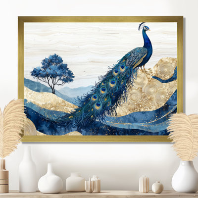 Hanke Golden Aqua and Agate Peacock Landscape I - art mural paon