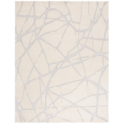 Tapis abstrait en laine et coton touffeté à la main gris / ivoire Kassidi