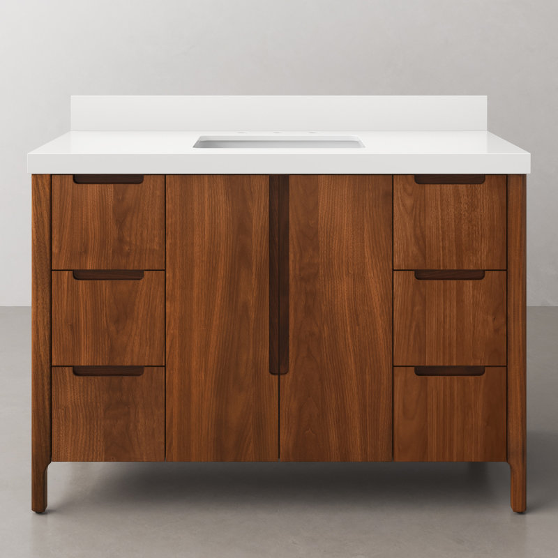 Sequoia 48 In. Single Sink Whitebrook Quartz Countertop Bath Vanity in Mango Wood, Noir Juglans