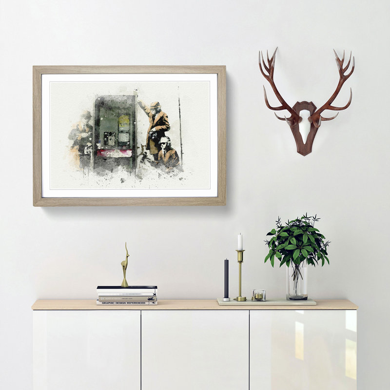 GCHQ Government Spies by Banksy - Framed Print, 27cm H x 36cm W x 2cm D, Oak Framed