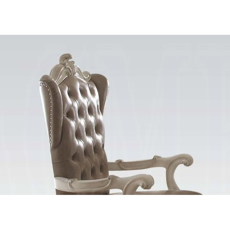 Fauteuil de bureau Versailles pivotant capitonné, Gris rétro, Blanc os