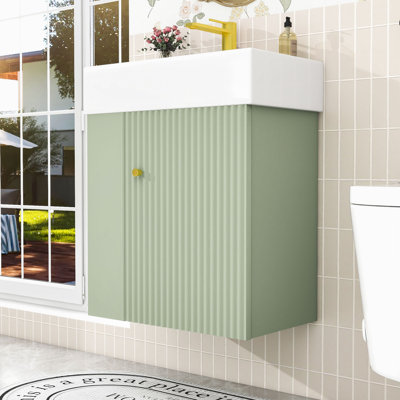 Meuble-lavabo flottant chic avec lavabo en céramique et rangement à gauche