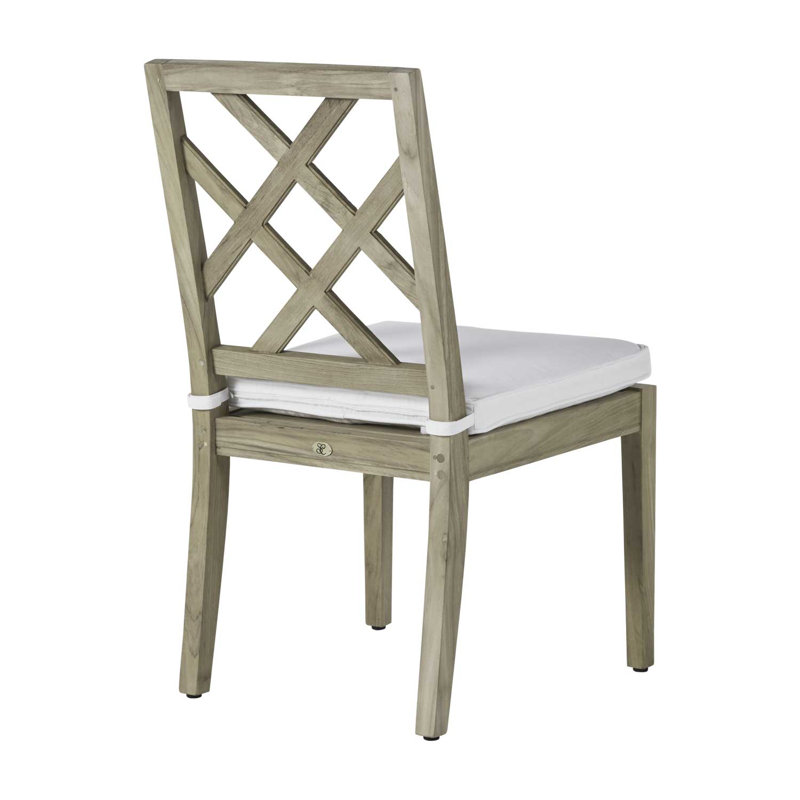 Haley Patio Dining Side Chair with Cushions, Natural Teak, No Welt, Rollo Lace