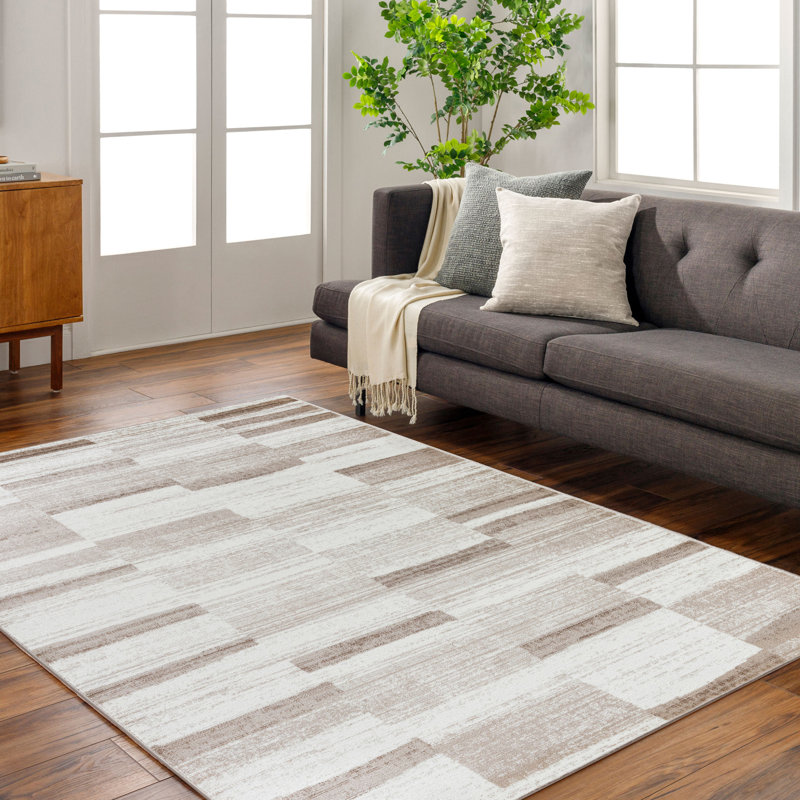 Brown Modern Rug, Abstract Stain Resistant Easy to Clean Rug For Living, Dining Room, Bedroom, Kitchen