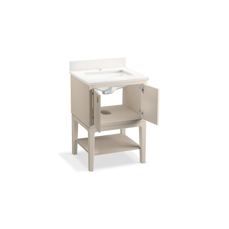 Seagrove By Studio McGee 24 in. Bathroom Vanity Cabinet With Sink And Quartz Top, Light Clay, Brass