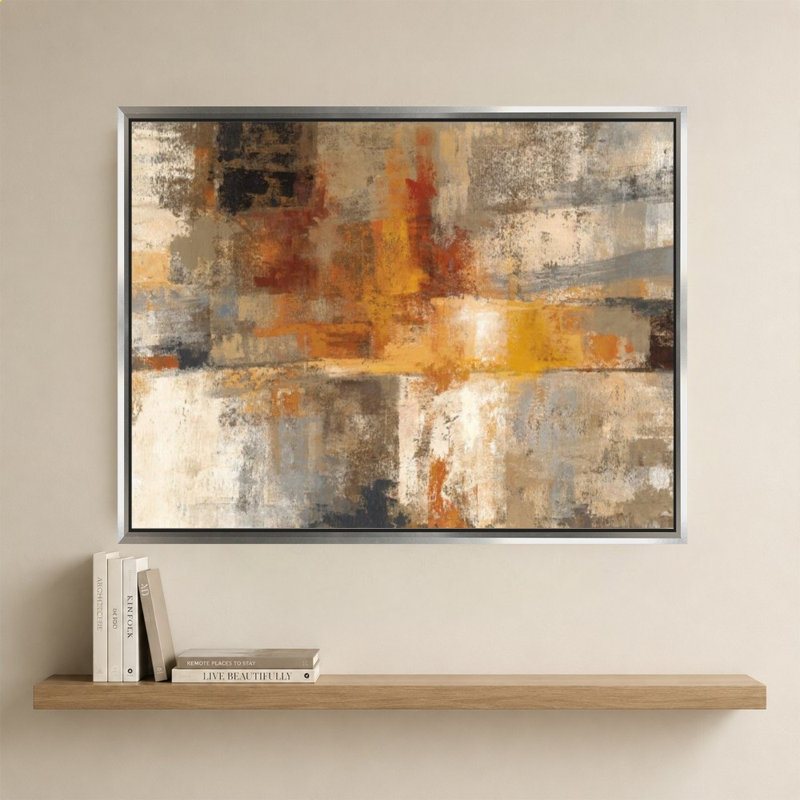 «Silver and Amber» par Silvia Vassileva - impression sur toile, 44" H x 34" W, Beveled Floating Frame, Silver