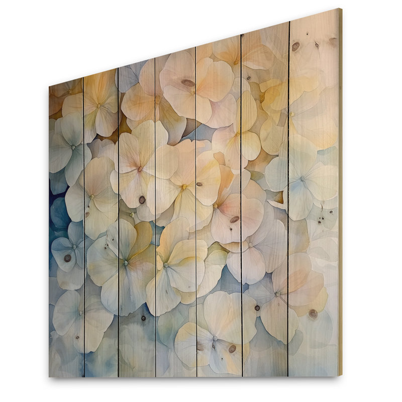 Hydrangea In Soft Focus Of Summer II - Hydrangea Wood Wall Decor - On Natural Pine Wood, 25" H x 25" W x 0.78" D