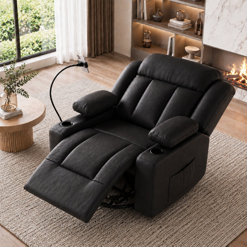 Fauteuil inclinable électrique pivotant avec fonction mémoire, rotation de 320 °, bascule douce, accoudoirs réglables et support pour téléphone