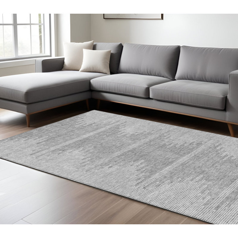 Tapis extérieur lavable abstrait gris et ivoire 10 pi x 14 pi