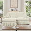 Grand canapé modulaire en L à deux places avec accoudoirs évasés et volants amovibles, jupes plissées et pieds fuselés, canapé-lit en chenille confortable avec repose-pieds mobile-325884159