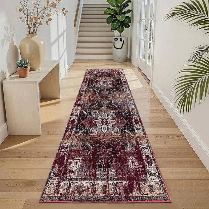 Area Rug, Red, Runner 80 x 300 cm