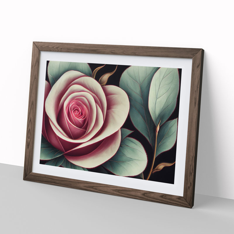 Splendid Rose Flower - Framed Print, 34cm H x 46cm W x 2cm D, Walnut