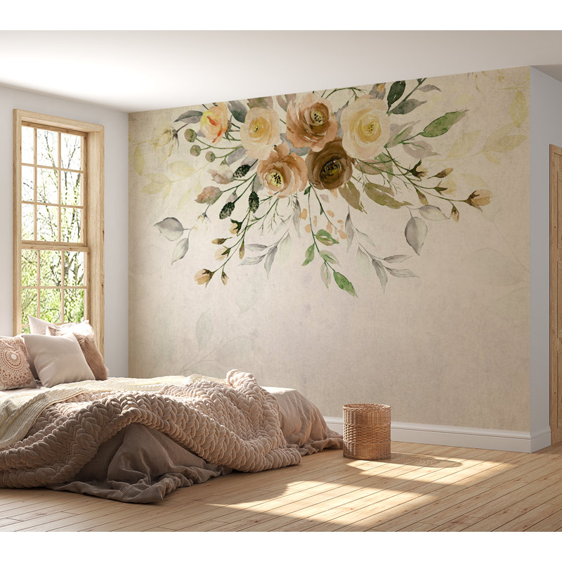 Brayzlee Peel & Stick Floral Wall Mural, Yellow, 57"Wx41"L