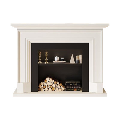 Beige Solid Wood Electric Fireplace