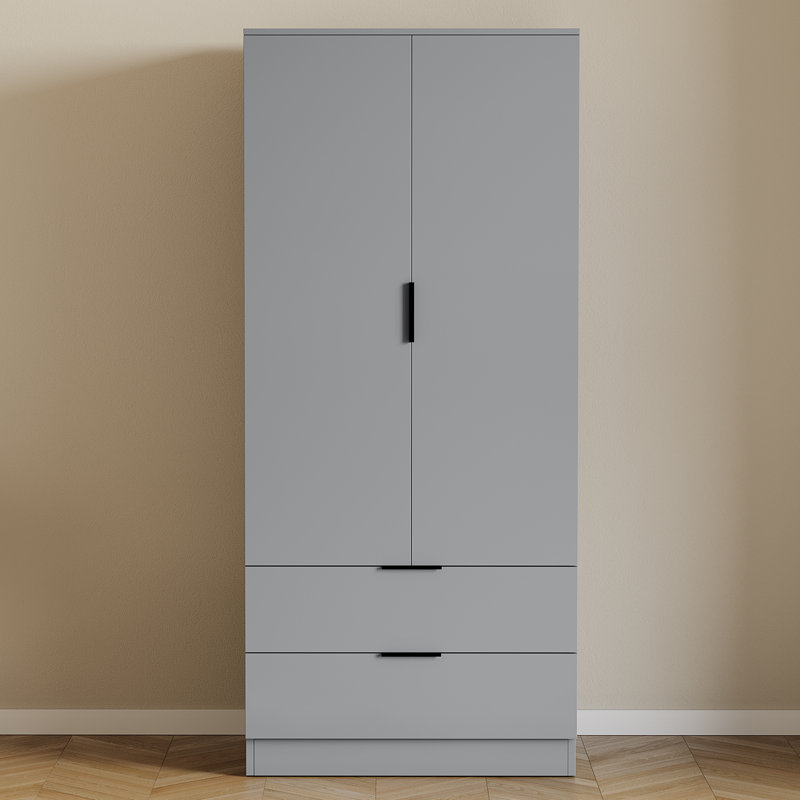 2 Door 2 Drawer Wardrobe Modern Bedroom Storage Solution for Clothes and Accessories, Grey
