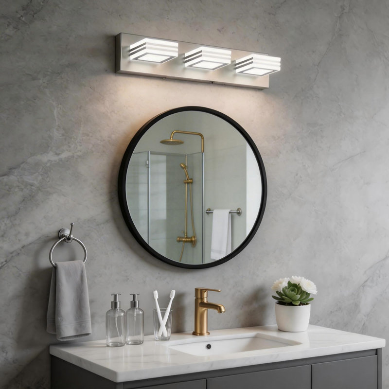 Éclairage pour salle de bain à 3 lumières DEL nickel brossé à intensité variable, largeur 19,69 po, blanc froid 5500K pour salle de bain