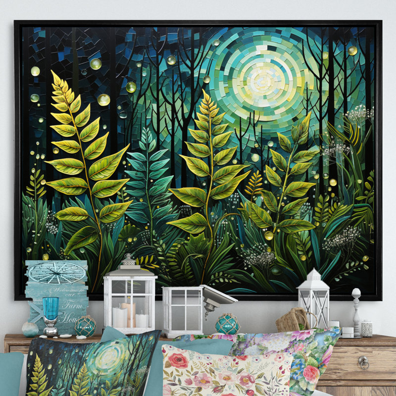Ferns Plant Serene Reflections I - impression, Cadre flottant noir, H 16 po x l 32 po x P 1 po