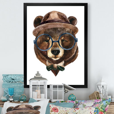 Portrait d'un ours avec des lunettes - œuvre d'art traditionnelle sur toile